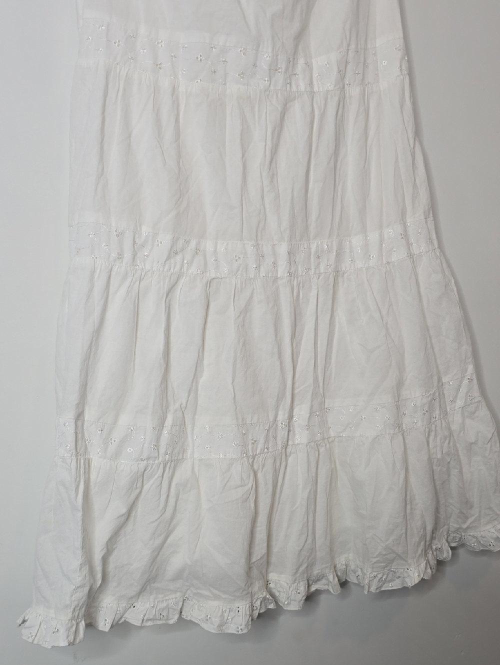 Vintage Bohemian White Tiered Eyelet Maxi Skirt - Picture 3 of 6